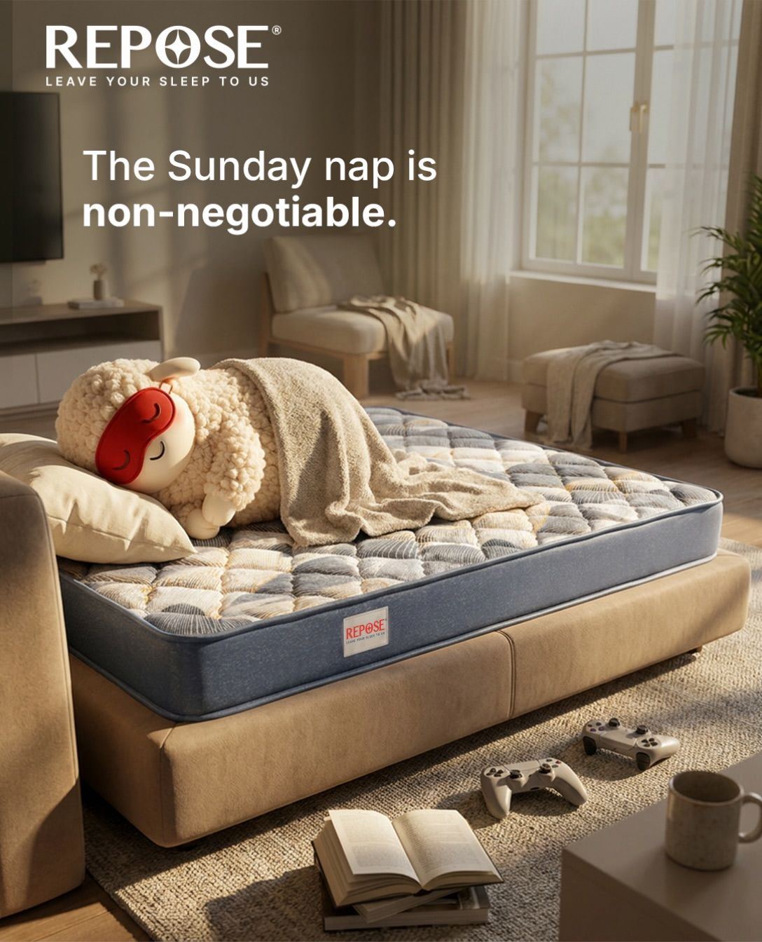 Repose social post: The Sunday nap is non-negotiable.